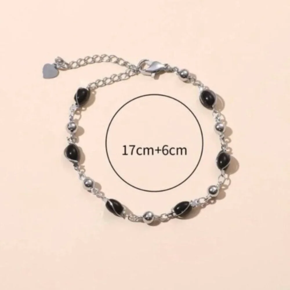 Sleek Silver and Black Bead Bracelet